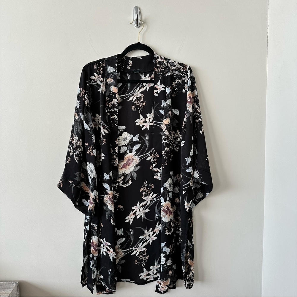 Tahari-dark Floral Open Summer Kimono (Size:L/XL) - Picture 2 of 11
